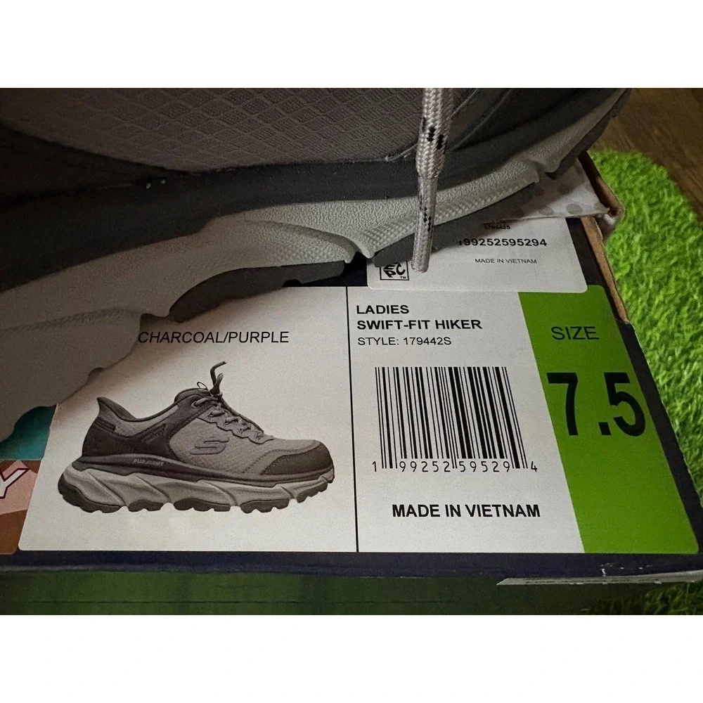 Skechers Womens 7.5 Swift Fit D'Lux Journey Hiking Shoes Charcoal Purple 179442